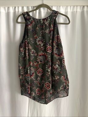 AGB Olive Green Floral High-Neck Camisole